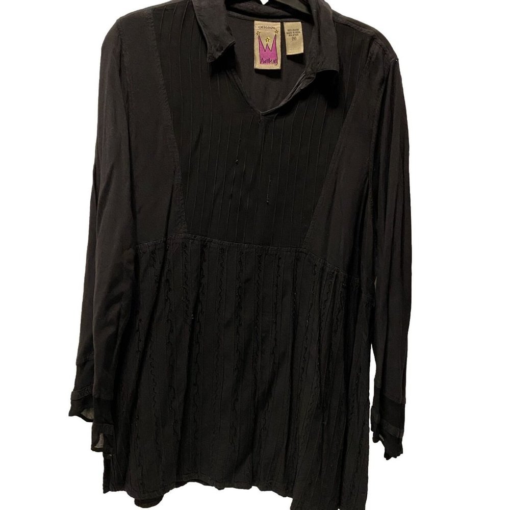 Vintage Original Anthony Black Embroidered Plus Size 1X Tunic Top